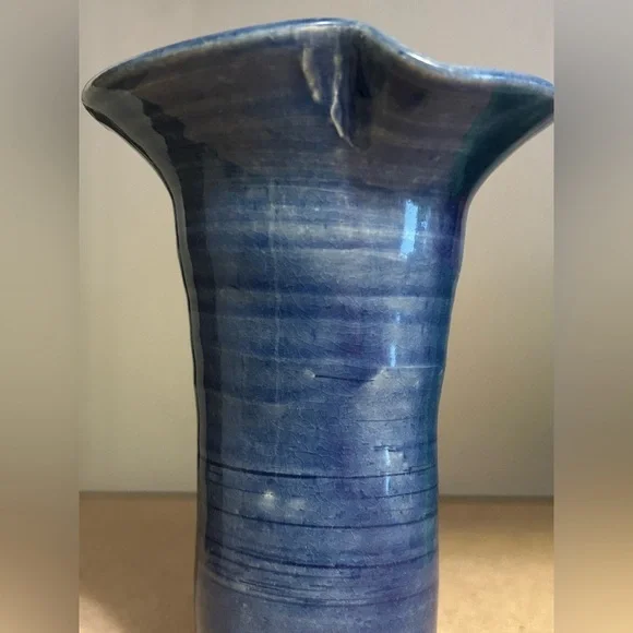 Modern Rustic Studio Pottery Vase Cobalt Blue Signed Artisan Decor Vintage Home - Picture 11 of 14